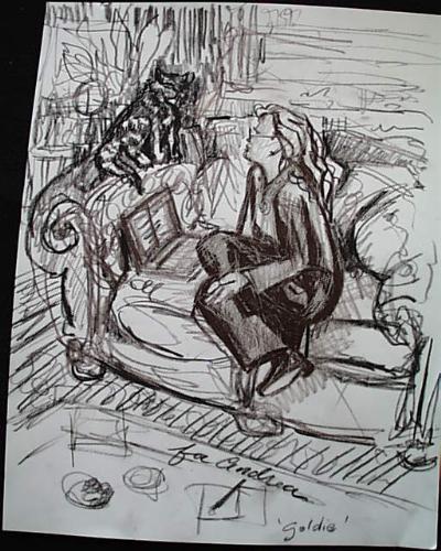 Andrea33 - A drawn picture of my cat, Goldie, and me.