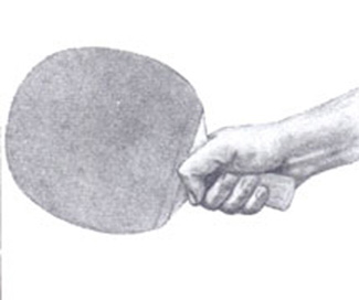 Shakehand Table Tennis Grip - A cartoon drawing demonstrating how the shakehand table tennis grip is held.