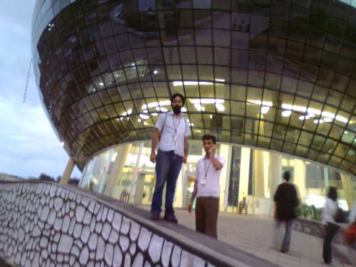 me with frend rathi - Me in my office campus in front of newly buit building in the shape of a spaceship