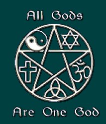 All Gods are One God - Has the pentacle with all the other religious symbols around it