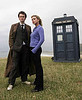 The Dr. and Rose - The Dr and Rose in the country  with the Tardis in the background.
