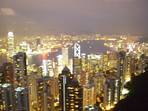 view from The Peak - This was taken from The Peak, Hongkong.  You have the view of the entire Central District at Night.  The lights were really bright giving the entire city a happy glow. You would feel that you don't want to leave the place.
