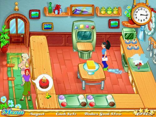 Cake Mania - Cake Mania http://www.gamespot.com/pc/puzzle/cakemania/index.html Help Jill upgrade her kitchen with state-of-the-art baking tools, while serving her ever-increasingly difficult customers. Help Jill earn enough to reopen her grandparents' bakery in this fast-paced culinary crisis.