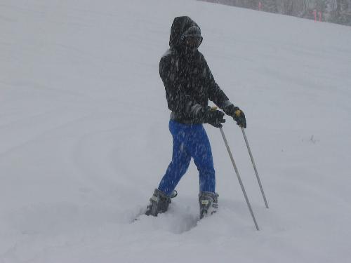 snowing - we couldn't see our skis going down