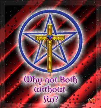 Wicca & Christianity - This is a graphics design my husband designed.  He was raised Catholic and he and I are both Wiccan hense the combo of Pent and Cross.  As you will not, the pent is not inverted nor is the cross.  Please do not look at this as a symbol of devil worship for it is not anything of the sort.