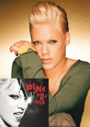 Pink - With one of her single covers, try this. It's just a headshot of her with the CD cover placed on it, but I think it looks quite good there...you like it? Anyways, I'm not sure who made this, it was on someone's brickfish homepage, but it didn't have a credit line on it, so don't blame me for stealing it... Anyways, I really like it, and I think it's somewhere on her official website now, but in the fan galleries...