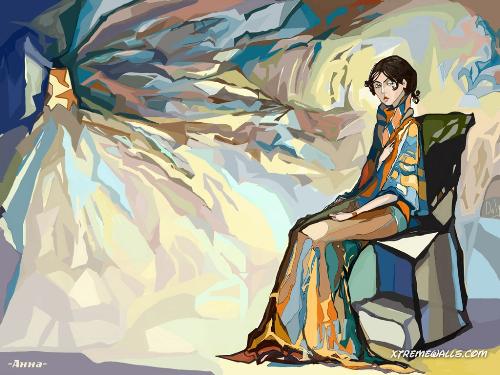 Painting - Painting of a sad woman sitting, looking very upset as if waiting for someone