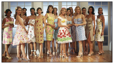 The Stepford Wives - Joanna Eberhart (Nicole Kidman) is a successful TV producer on the verge of yet another Emmy-winning streak of TV shows when she is fired from her job at a prestigious network. She then has a mental breakdown and her husband Walter (Matthew Broderick) and their two children (Dylan Hartigan, Fallon Brooking) move to Stepford, Conneticut, the most perfectly perfect little town there ever was. The women of Stepfrod spend all day knitting, gardening, exercising in beautiful dresses, and are the most splendid of all women on Earth. Soon, Joanna along with her best-selling author buddy, Bobbie (Bette Midler) and Democratic, flamboyant fairy friend Roger (Roger Bart) realize that something isn't right in Stepford. All is not as perfect as it seems...especially after Roger and Bobbie are turned into perfect portraits of Stepford. Why are the women of Stepfrod so perfect? What do the Stepford Husabnds have to do with the scheme? Will Joanna ultimately uncover the truth? Or are the Stepford coming for her to make her a blonde, bubbly piece of perfection?  Source: http://www.imdb.com/title/tt0327162/plotsummary