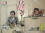 H.R. Hadelman on the Witness Stand  - This is a court room drawing by artist John D. Hart