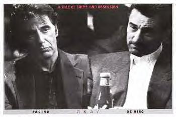 Al Pacino and Robert De Niro in HEAT - Hunters and their prey--Neil and his professional criminal crew hunt to score big money targets (banks, vaults, armored cars) and are, in turn, hunted by Lt. Vincent Hanna and his team of cops in the Robbery/Homicide police division. A botched job puts Hanna onto their trail while they regroup and try to put together one last big 'retirement' score. Neil and Vincent are similar in many ways, including their troubled personal lives. At a crucial moment in his life, Neil disobeys the dictum taught to him long ago by his criminal mentor--'Never have anything in your life that you can't walk out on in thirty seconds flat, if you spot the heat coming around the corner'--as he falls in love. Thus the stage is set for the suspenseful ending..