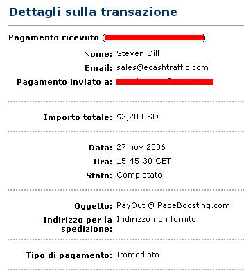 Pageboosting - payment made to me with the company in subject