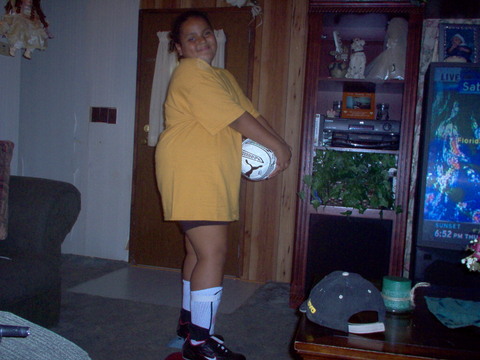 My daughter  - Brooke geating ready to go to a soccor game.