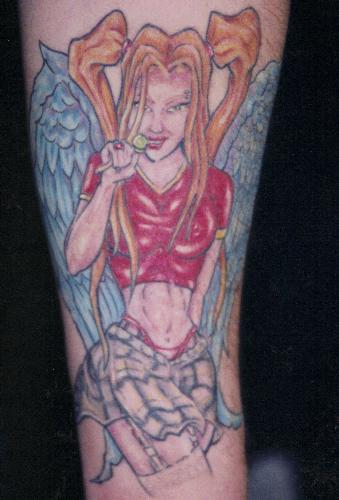 hottie - 5.5 hours.  the coolest part of this tat is that the skirt she is wearing is actually the client's 'family tartan'...the skirt pattern took an hour itself to do!