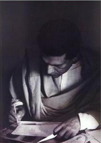 Young Satyajit Ray - Young Satyajit Ray, painting on a paper.