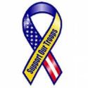 Support Our Troops - image of a ribbon with a likeness of the US flag with a sign saying support our troops.