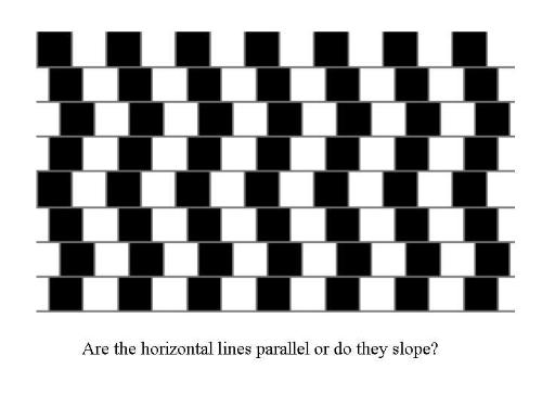 Optical illusion. - Are the horizontal lines parellel or do they slope??? Part-II