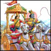 the divine mantra of Bhagavat Gita - In the picture Lord krishna as a chariot driving the horses and Arjun is ready for the fight of Maha bharat.   Lord krishna in this situation delevers the Bhagawat Gita to Arjun .  Gita is the total essesnce of the life of the jeevatma.  It contains all - what do u want - it is available in Gita.  the origin /end every thing .  the start of the universe, end of the universe , rules , byelaws , dos and do nots every thing .    If time permits please go through the same and take the blessing of lord krishna
