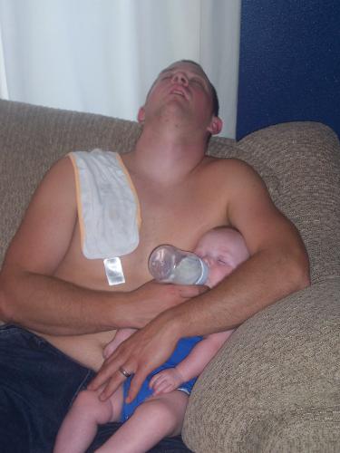 Men and babies - My husband and our son after a late night. Men and babies - My husband and our son after a late night.