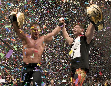 Eddie  N Chris Benoit Celebrating Their Victories  - After Defeating Kurt Angle in Wrestle Mania xx Eddie Remained as the WWE Champ N After That Celebrated with Benoit After Benoit Became The New World Heavy Weight Champ By Defeating Shawn Michaels N Triple H In A Triple Threat Match