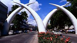 Mombasa - Mombasa, on the Indian Ocean coast, is the second largest city in Kenya, East Africa. These giant tusk arches are the landmark entrance to the city. Mombasa - Mombasa, on the Indian Ocean coast, is the second largest city in Kenya, East Africa. These giant tusk arches are the landmark entrance to the city.