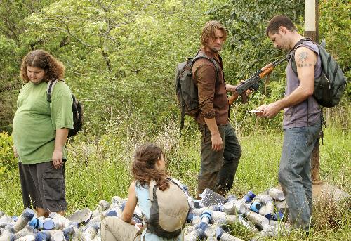 hurley, kate, sawyer and jack on the lost finale - hurley, kate, sawyer and jack on the lost finale