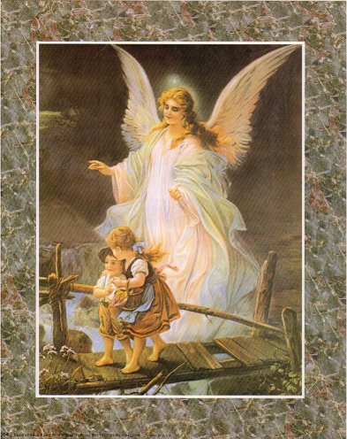 a family favorite - Picture of an angel on a rickety bridge guarding kids