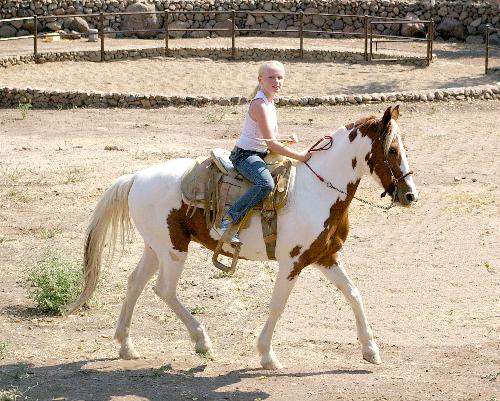 My Daughter Megan on her horse Mapa - Megan has five horses, one of which is a pregnant mare.  Mapa is Megan's favorite horse.  Megan rides Mapa in escaramusa, the Mexican national sport for young ladies; which is something like a drill team that works on horseback in teams of 8 girls wearing traditional Mexican costumes.