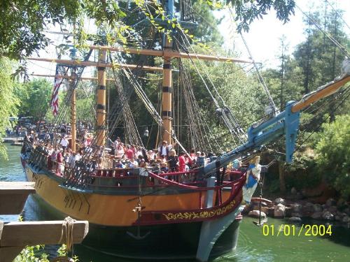 Pirates of the Carribean-Disneyland - This is a picture of the ride at Disneyland for the Disney movie the Pirates of the Carribean. I had a great time there and I recommend it to fans of the movie and of Disney. It is fun how the pirates on board do not get out of character during the ride, so, if you ask them for example, to take a picture of you or with them, they will act like they don&#039;t know what a camera is and try to barter it for gold from someone else. Also, it is very fun to here them speak of some place called "Dis-NAY," that they are trying to avoid. Lots of fun... 