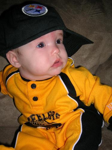 My little Steelers fan - Picture of my daughter, Skye, in her first Steelers outfit.  Even at 3 months old she has good taste.