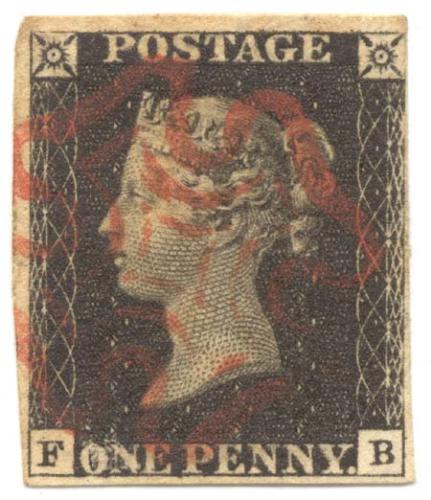 Penny black - Penny black was the first official adhesive stamp, it wa sissued in great britain in 1840