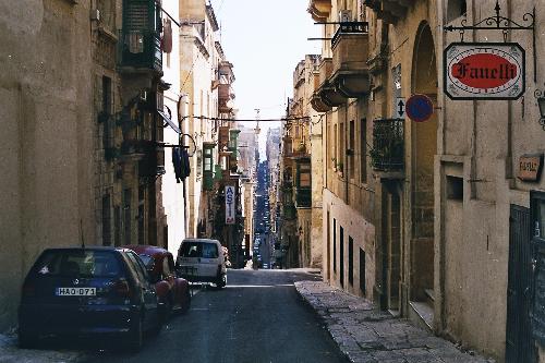 Valetta Street - This is one of the streets in Valetta. The arched opening to the right is the doorway into the small hotel where my sister and I were staying.