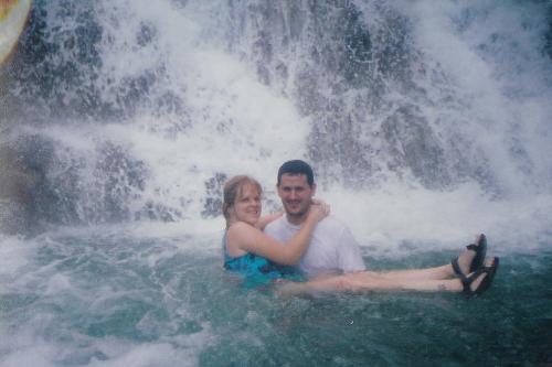 Dunn's River Falls - My husband and me at Dunn's River Falls in Ocho Rios Jamaica in September of 2004.  WE had such a blast there.  I would love to go back.  The Jamaican people were so nice and fun to be around.  The weather was great; all in all we had an excellent time.