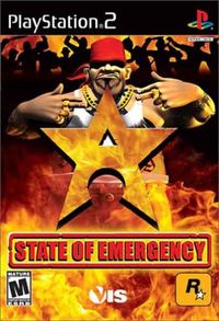 State of Emergency  - State of Emergency  From Wikipedia, the free encyclopedia  State of Emergency is a controversial 2002 console game released by Rockstar Games. It was developed by Scottish firm VIS entertainment Ltd. for the PlayStation 2, Xbox and Microsoft Windows.  The game takes place in the near future, where an omnipresent corporation (known simply as 'The Corporation') rules the lives of the ordinary people. Dissidence and free speech are disallowed - rebellion is met with a swift and violent death. All private enterprise is owned by The Corporation.  Nonetheless, there is a small, growing resistance movement dedicated to overthrowing The Corporation by means of inciting riots. It is the player's aim to make life as difficult as possible for The Corporation by causing as much mayhem and destruction as possible. Each of the members of this uprising that the player can take control of have background stories that explain their hatred of The Corporation.