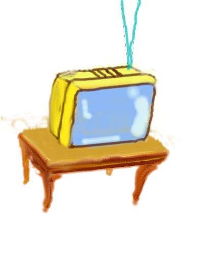 a yellow tv - it's a yellow t.v. set .
