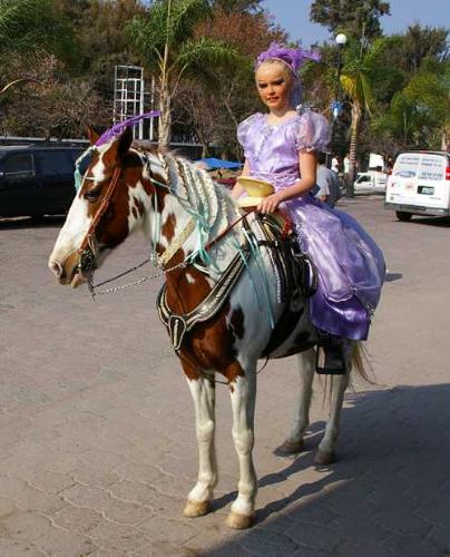 Megan on Mapa in the 2006 Chapala Carnival Parade - Carnival is the local pre-lent celebration, as is Mardi Gras in New Orleans. Megan rides in the parade on her favorite horse Mapa.
