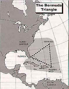 The bermuda map - the region dotted is known as the bermuda triangle