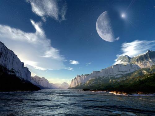 River and Sky with moon 3D - River and sky in 3D