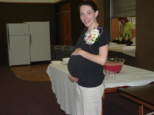 Baby Shower Belly Picture - This is a picture at my baby shower for the birth of my daughter, our second baby. My choir threw me the shower and insisted on a belly shot. *laughing* It is the only belly picture I have until I'm in labor but I'm not showing you that one!