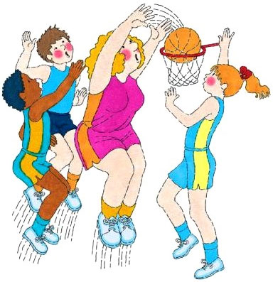 Girls Playing cartoon - Cartoon of girls playing Basketball