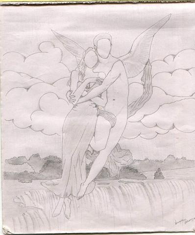 Sky is the Limit - This is a drawing that I have sketched, of a fantasy world where i and my girl are the only ones and we can do whatever we want, even fly!