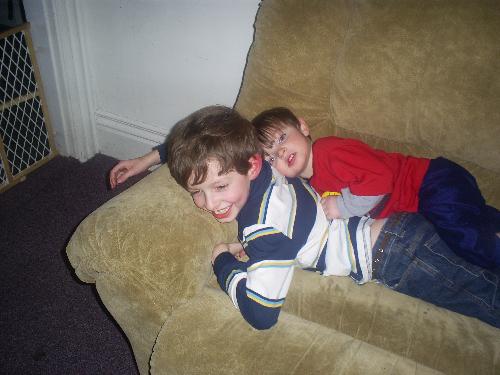 brothers! they can get along sometimes! - looking cute laying together on the big couch!