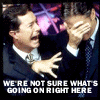 Jon and Stephen - a stolen livejournal icon of Jon Stewart and Stephen Colbert.. aparently... they are slashy love! xD