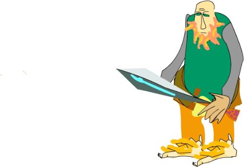 bilbo baggins - tried to imagine a hobbit , the sword is glowing so there must be Orcs nearby, beware !